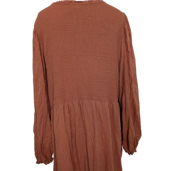 Old Navy Clip Dot Midi Dress Womens Size XXL Rust Long Sleeve V Neck Tiered - Picture 11 of 13